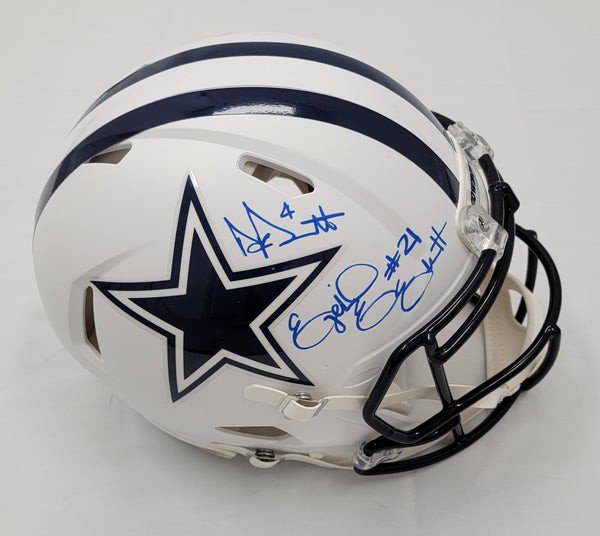 Dak Prescott & Ezekiel Elliott Autographed Signed Dallas Cowboys Riddell Flat Matte White Authentic Helmet Beckett Witnessed 