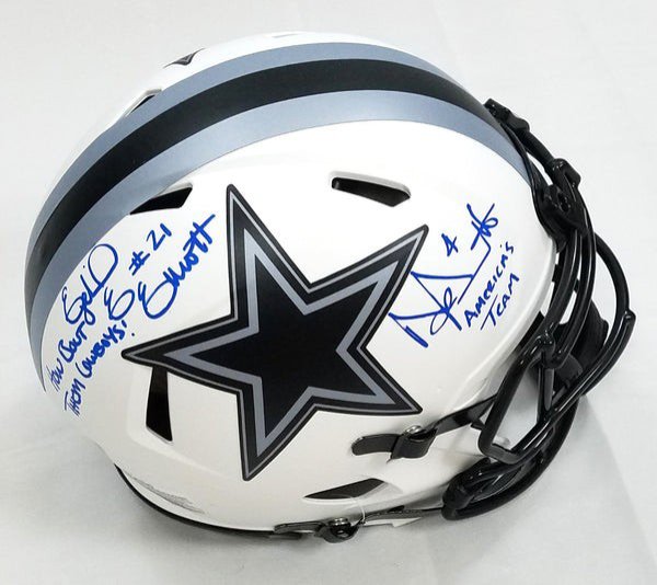 Dak Prescott & Ezekiel Elliott Autographed Signed Dallas Cowboys Riddell Lunar Eclipse Authentic Helmet W/ Inscriptions Beckett Witnessed 