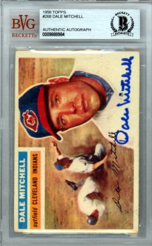 Dale Mitchell Autographed 1956 Topps Card #268 Cleveland Indians Beckett Beckett