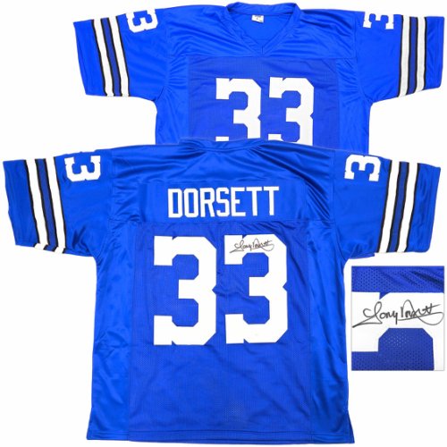 Dallas Cowboys Tony Dorsett Autographed Signed Blue Football Jersey JSA 