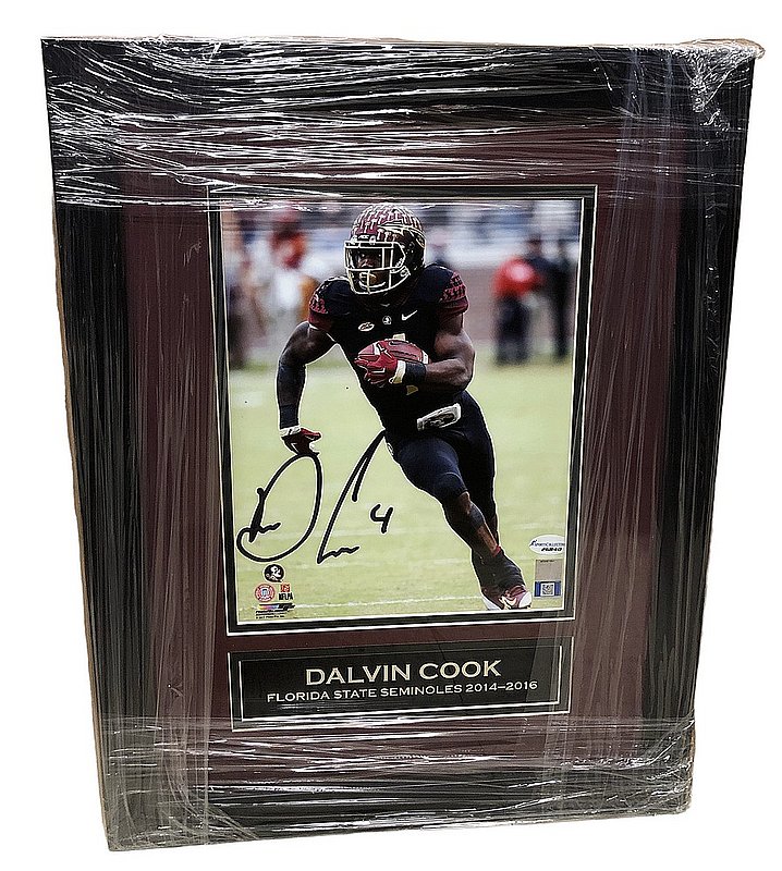 Dalvin Cook Autographed Signed Florida State Seminoles Framed Running Upfield in Black Jersey 8x10 Photo with Nameplate 
