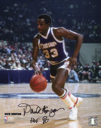 David Thompson Autographed Signed Denver Nuggets Dribbling Action 8x10 Photo w/HOF'96 