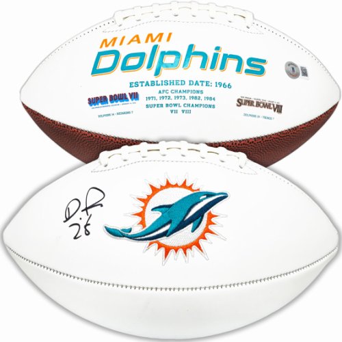 De'von Achane Autographed Signed Miami Dolphins White Logo Football Beckett Beckett Witness #221538 
