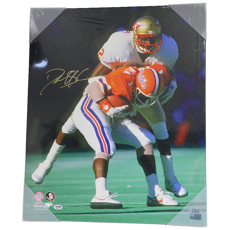 Deion Sanders FSU Seminoles Autographed Signed Canvas - Gator Tackle - PSA