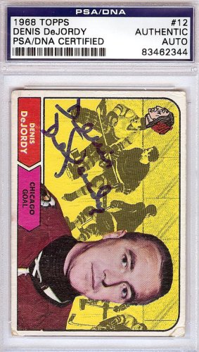 Denis Dejordy Autographed 1968 Topps Card #12 Chicago Blackhawks PSA/DNA