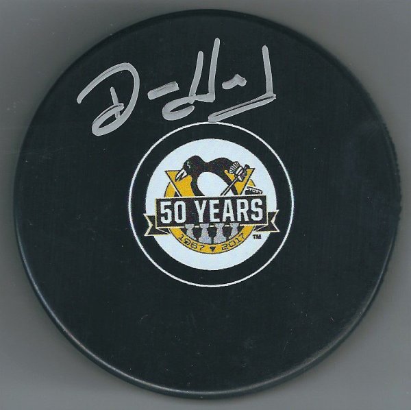 Denis Herron Autographed Signed Pittsburgh Penguins 50Th Anniversary Hockey Puck - Autographs