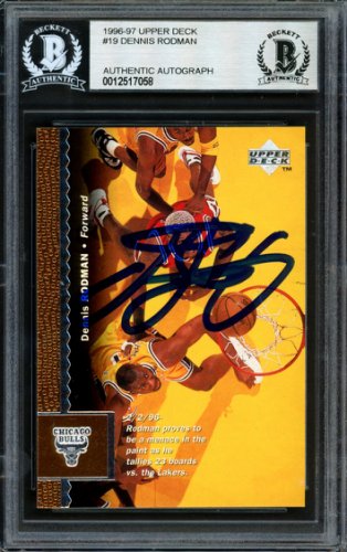 Dennis Rodman Autographed 1996-97 UDA Card #19 Chicago Bulls Beckett Beckett