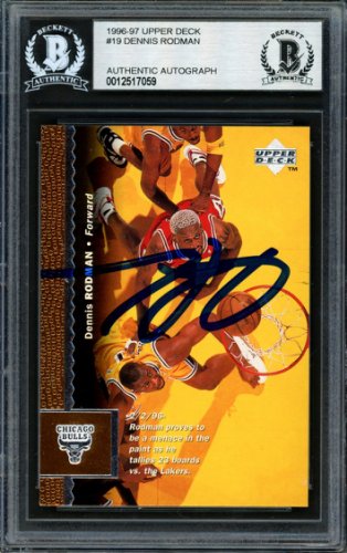 Dennis Rodman Autographed 1996-97 UDA Card #19 Chicago Bulls Beckett Beckett