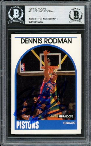 Dennis Rodman Autographed Signed 1989-90 Hoops Card #211 Detroit Pistons Beckett Beckett 