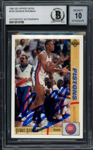 Dennis Rodman Autographed Signed 1991-92 UDA Card #185 Detroit Pistons Auto Grade Gem Mint 10 Beckett Beckett 