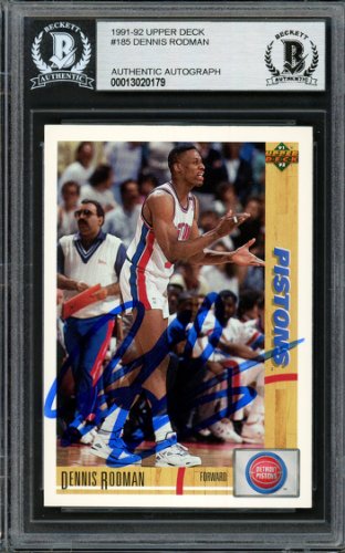 Dennis Rodman Autographed Signed 1991-92 UDA Card #185 Detroit Pistons Beckett Beckett 
