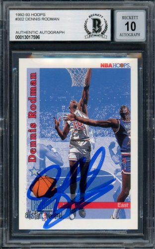 Dennis Rodman Autographed Signed 1992-93 Hoops Card #302 Detroit Pistons Auto Grade Gem Mint 10 Beckett Beckett 