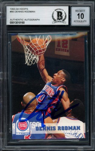 Dennis Rodman Autographed Signed 1993-94 Hoops Card #66 Detroit Pistons Auto Grade Gem Mint 10 Beckett Beckett 