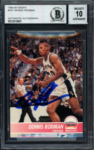 Dennis Rodman Autographed Signed 1994-95 Hoops Card #197 San Antonio Spurs Auto Grade 10 Beckett Beckett 