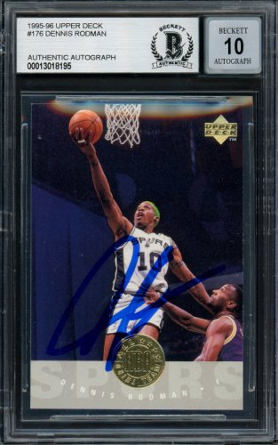 Dennis Rodman Autographed Signed 1995-96 UDA Electric Court Card #176 San Antonio Spurs Auto Grade Gem Mint 10 Beckett Beckett 
