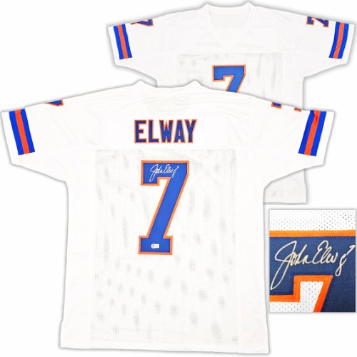 Denver Broncos John Elway Autographed White Jersey Beckett Beckett Witness #220369