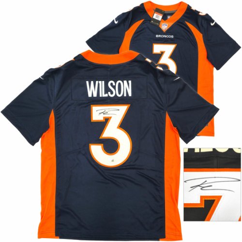 Denver Broncos Russell Wilson Autographed Signed Blue Nike Limited Jersey Size L Fanatics Holo #227956 