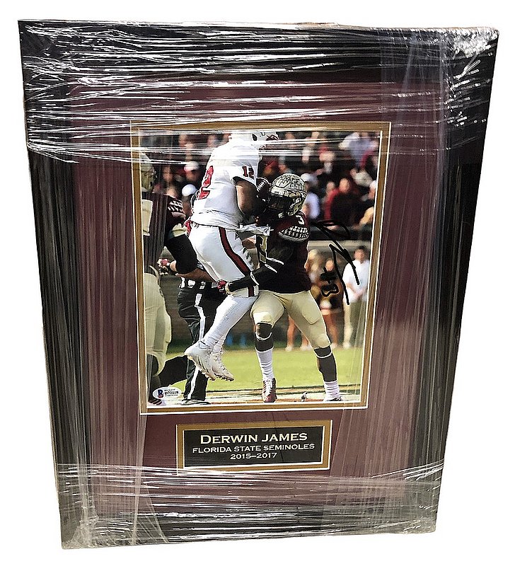 Derwin James Autographed Signed Florida State Seminoles Framed Body Slam Tackle vs NC State Wolfpack 8x10 Photo with Nameplate- Beckett 