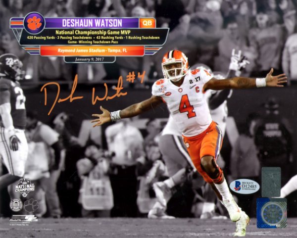 Deshaun Watson Autographed 8X10 Photo Clemson Tigers Beckett Beckett