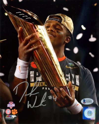 Deshaun Watson Autographed Signed 8X10 Photo Clemson Tigers Holding Trophy Beckett Beckett 