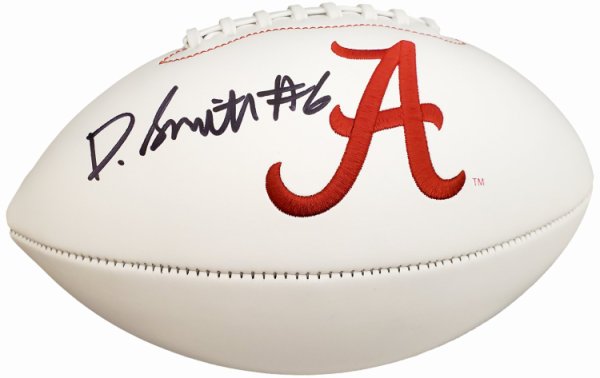 Devonta Smith Autographed Alabama Crimson Tide White Logo Football Beckett Beckett