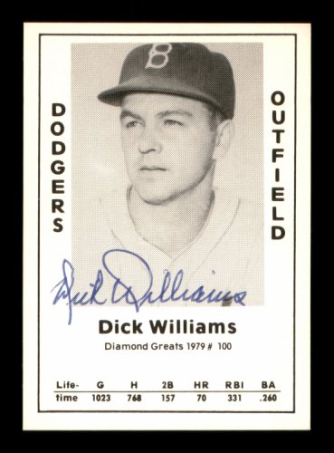 Dick Williams Autographed 1979 Diamond Greats Card #100 Brooklyn Dodgers #188620