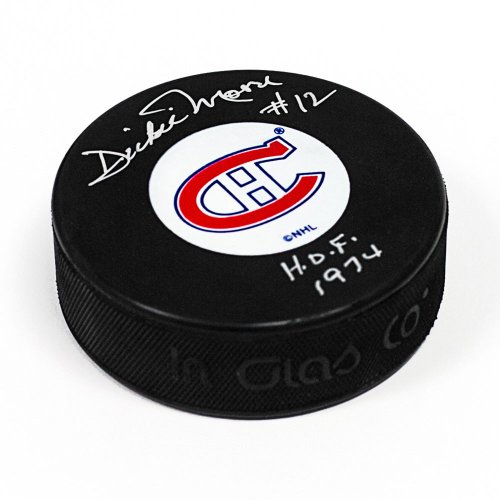 Dickie Moore Autographed Signed Montreal Canadiens Hockey Puck with HOF Note