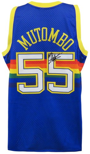 Dikembe Mutombo Autographed Signed Denver Nuggets 1991 Throwback Blue M&N NBA Swingman Basketball Road Jersey 
