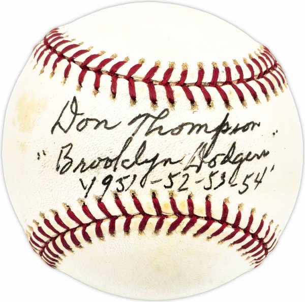 Don Thompson Autographed Signed Official Nl Baseball Brooklyn Dodgers "1951-52-53-54" Beckett Beckett Qr #Bm17784 