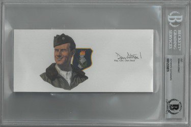 Donald Strait Autographed Signed 6.5 x3 cut signature w/ Image BAS/Beckett Encapsulated (WWII/Korean War/Double Ace Pilot 13.5 Kills) 