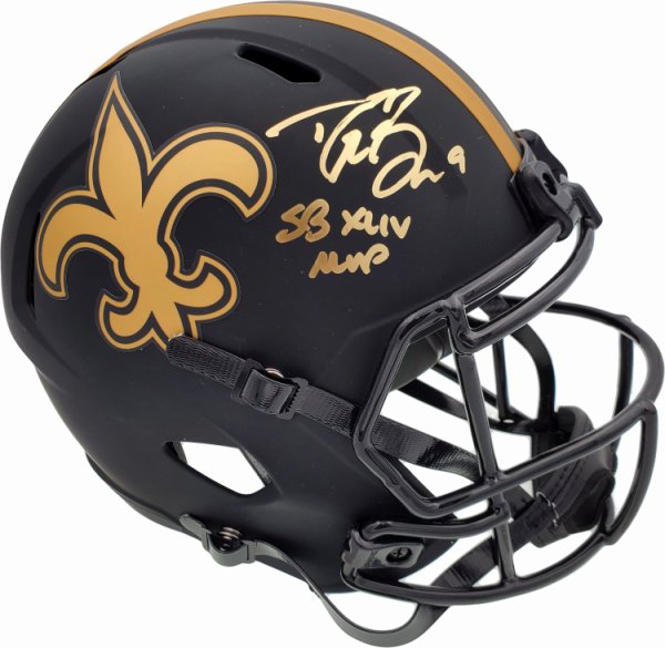 Drew Brees Autographed Signed New Orleans Saints Black Eclipse Full Size Speed Replica Helmet "Sb Xliv MVP" Beckett Beckett 
