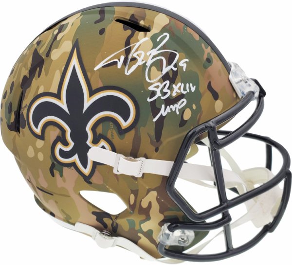 Drew Brees Autographed Signed New Orleans Saints Camo Full Size Replica Speed Helmet "Sb Xliv MVP" Beckett Beckett 
