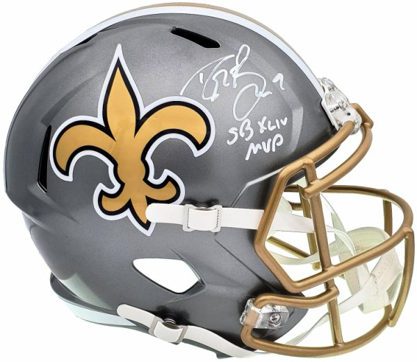 Drew Brees Autographed Signed New Orleans Saints Flash Silver Full Size Replica Speed Helmet "Sb Xliv MVP" Beckett Beckett Qr #197105 