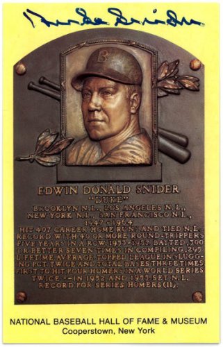 Duke Snider Autographed Signed HOF Plaque 3.5x5.5 Postcard- JSA #RR76650 (Brooklyn/LA Dodgers) 