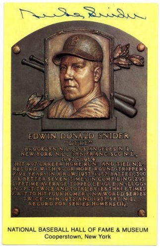 Duke Snider Autographed Signed HOF Plaque 3.5x5.5 Postcard- JSA #RR76651 (Brooklyn/LA Dodgers) 