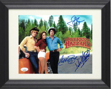Dukes of Hazzard Autographed Signed 3 Sig 11x14 Photo Custom Framing - JSA Witnessed Tom Wopat (Luke)/John Schneider (Bo) & Catherine Bach