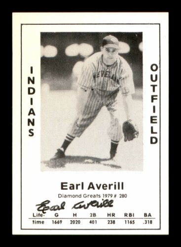 Earl Averill Autographed 1979 Diamond Greats Card #280 Cleveland Indians #188628