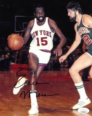 Earl Monroe Autographed Signed New York Knicks 8x10 Photo- JSA Holo (1973 Champ/4X AS/The Pearl) 