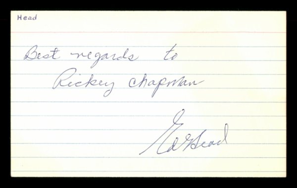 Ed Head Autographed Signed 3X5 Index Card Brooklyn Dodgers "To Rickey Chapman" #174159 