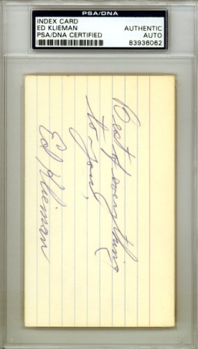 Ed Klieman Autographed 3X5 Index Card Cleveland Indians PSA/DNA