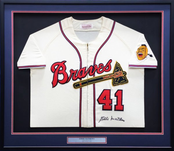 Eddie Mathews Autographed Signed Framed Grey Authentic Mitchell & Ness Jersey Milwaukee Braves Size L Beckett Beckett 