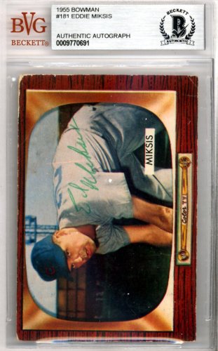 Eddie Miksis Autographed 1955 Bowman Card #181 Chicago Cubs Beckett Beckett