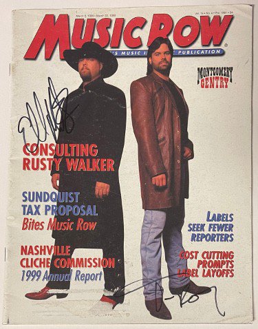 Eddie Montgomery & Troy Gentry dual Autographed Signed 1999 Music Row Full Magazine- Beckett Review 