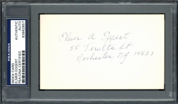 Elmer A. Eggert Autographed 3X5 Index Card Boston Red Sox PSA/DNA