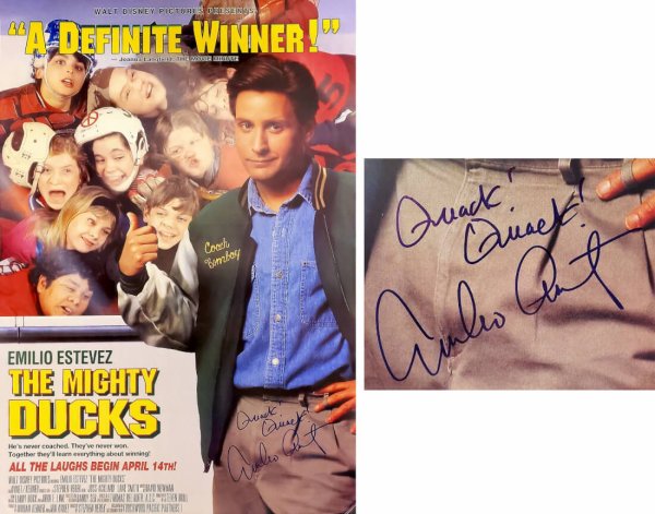 Emilio Estevez Autographed Signed The Mighty Ducks 27x40 Full Size Movie Poster w/Quack, Quack 
