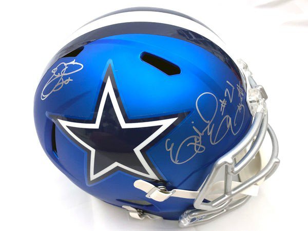Emmitt Smith And Ezekiel Elliott Autographed Signed Dallas Cowboys Riddell Blaze Speed Replica Helmet Beckett Witness 