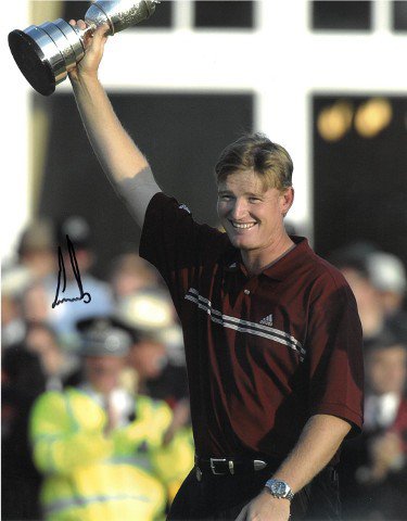 Ernie Els Autographed Signed PGA 11x14 Photo- JSA Hologram #DD32783 (w/ Trophy at 2002 Open Championship) 