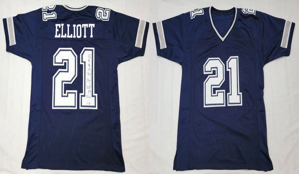 Ezekiel Elliott Autographed Signed Dallas Cowboys Custom Blue Jersey Beckett Witnessed