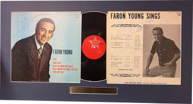 Faron Young Autographed Signed 1972 Sings Wine Me Up Album Cover/LP Vinyl Record Matted (17x32) 