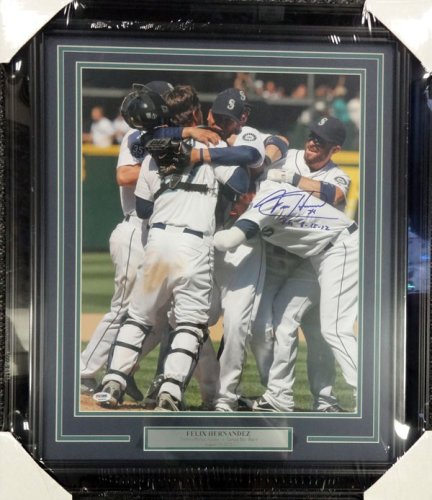 Felix Hernandez Autographed Signed Framed 16X20 Photo Seattle Mariners "P.G. 8-15-12" Perfect Game PSA/DNA 